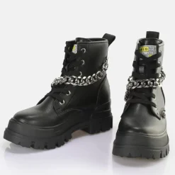 Hot BUFFALO Aspha Chain Bottines Vegan/Argent Noir