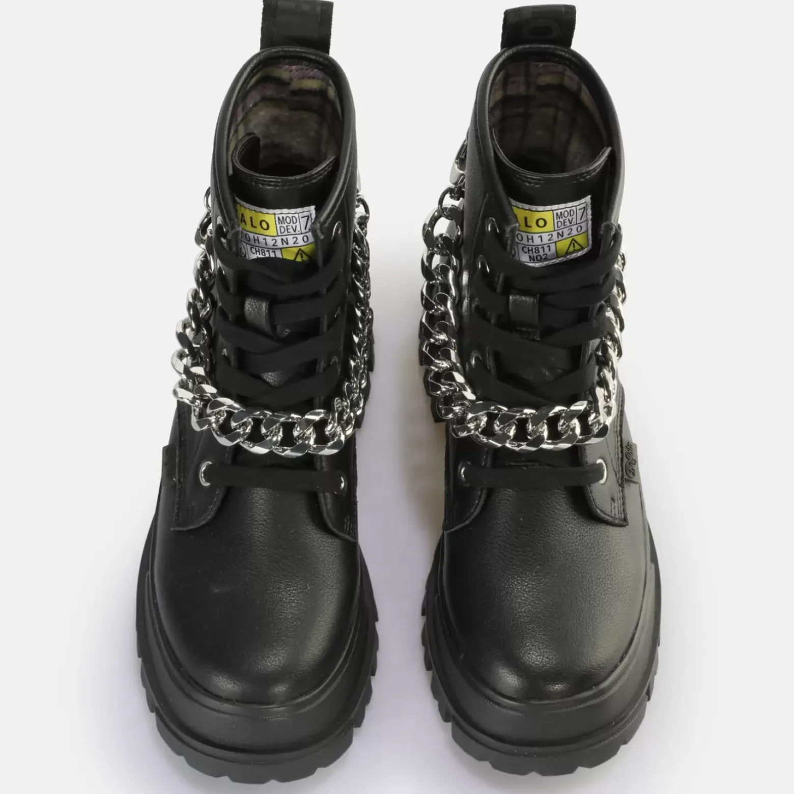 Hot BUFFALO Aspha Chain Bottines Vegan/Argent Noir