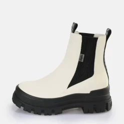 Cheap BUFFALO Aspha Chelsea Mid Bottines Vegan Coquille D'Oeuf/Noir Weis/Schwarz