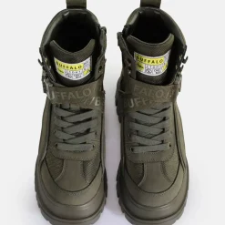 Hot BUFFALO Aspha Com1 Laceup Mid Bottines Vegan Pour Homme Kaki