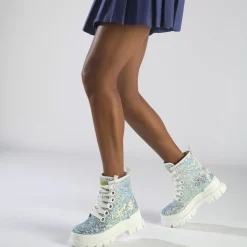 Online BUFFALO Aspha Lace Up Hi Bottines Vegan Argent/Creme Violet