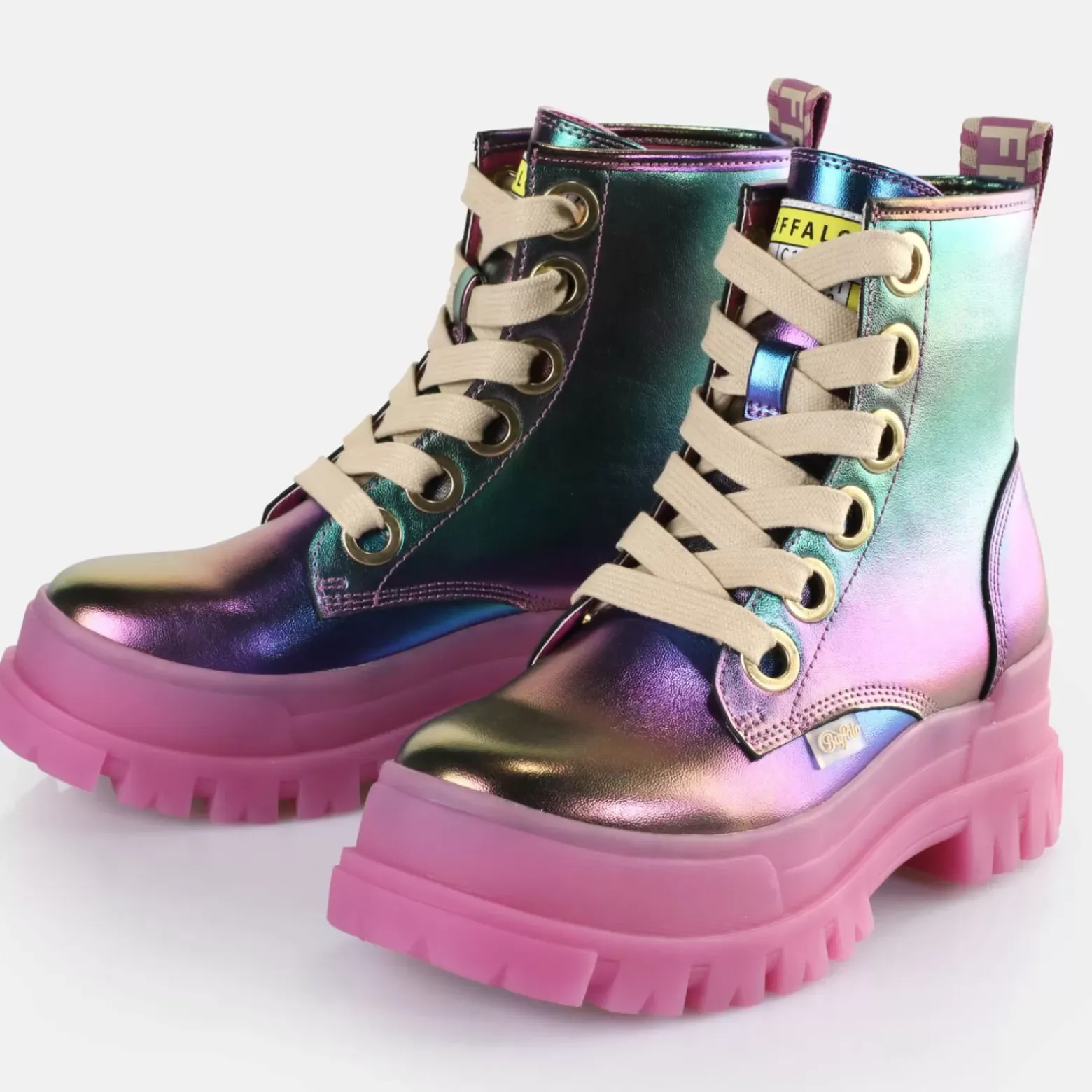 New BUFFALO Aspha Lace Up Hi Bottines Veganes Mermaid Purple Violet