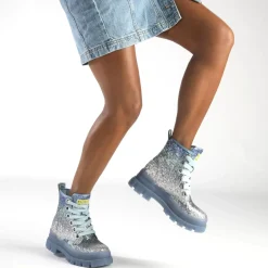 Flash Sale BUFFALO Aspha Lace Up Hi Bottines Veganes Argente/Gris Bleu