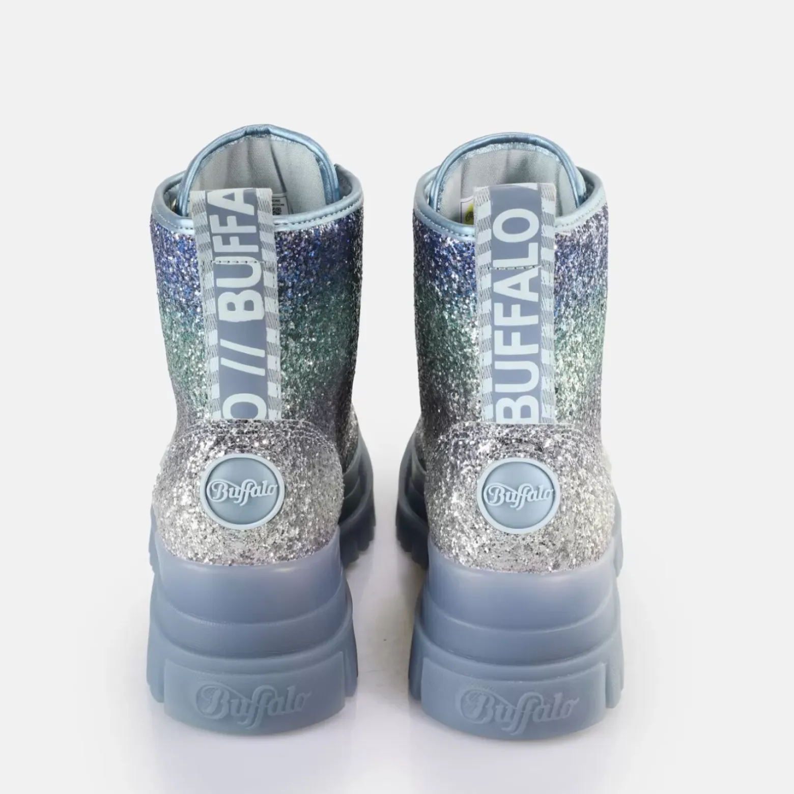 Flash Sale BUFFALO Aspha Lace Up Hi Bottines Veganes Argente/Gris Bleu