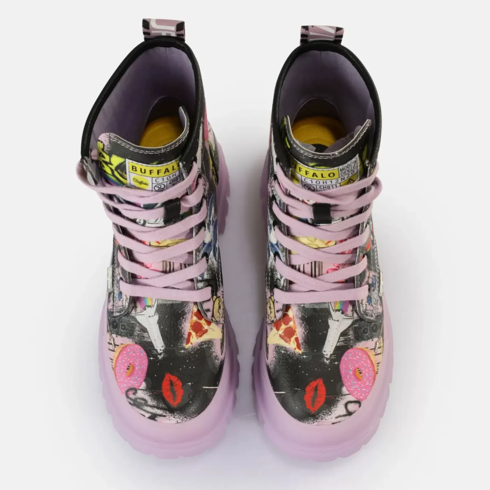 Store BUFFALO Aspha Lace Up Hi Bottines Veganes Violet/Noir Graphite Noir/Violet