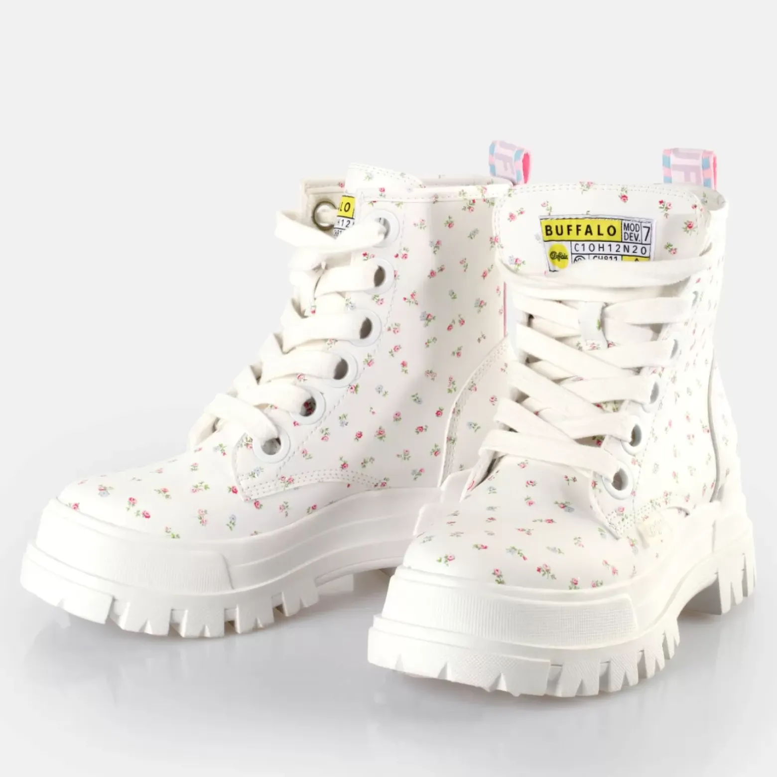 Best BUFFALO Aspha Lace Up Hi Bottines Veganes/Fleurs Blanc