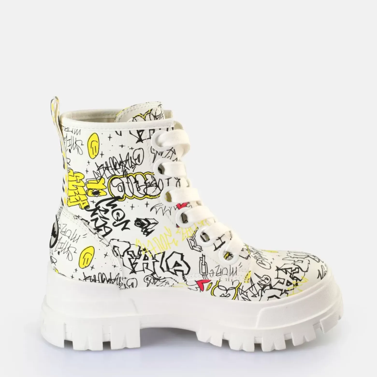 Fashion BUFFALO Aspha Lace Up Hi Bottines Veganes Blanc Graffiti