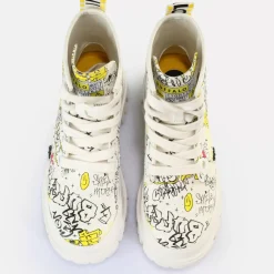 Fashion BUFFALO Aspha Lace Up Hi Bottines Veganes Blanc Graffiti