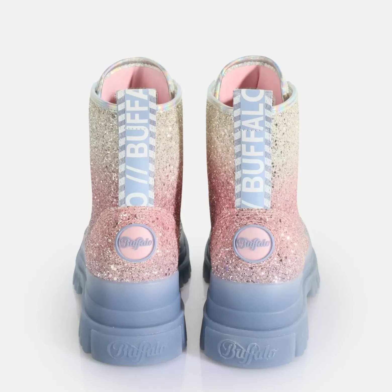 Outlet BUFFALO Aspha Laceup Hi Bottines Vegan Mermaid Purple Glitter Lilas