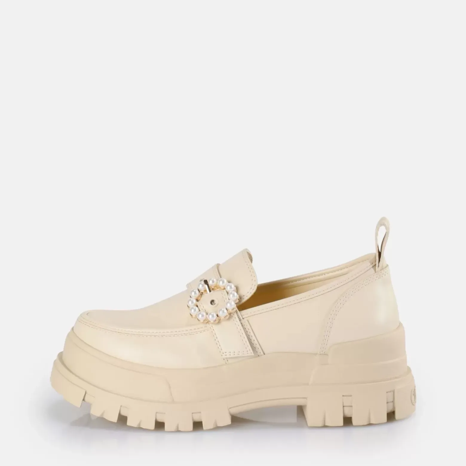 Cheap BUFFALO Aspha Loafer Buckle Chaussures Basses Vegan Beige