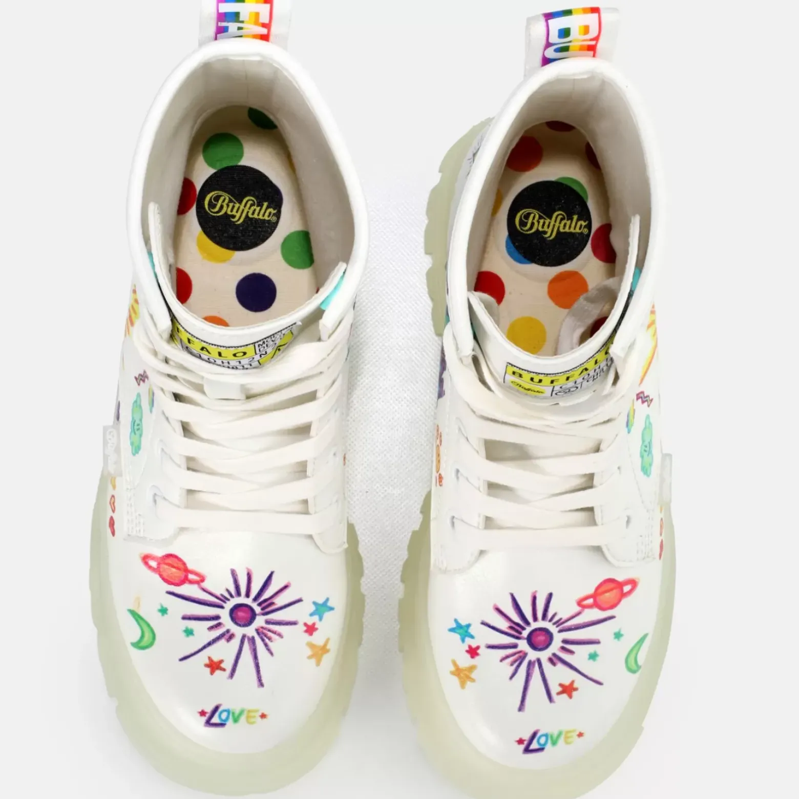 Shop BUFFALO Aspha Rld Bottine Hauteur Cheville Vegane/Graffiti Blanc