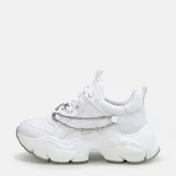 Sale BUFFALO Binary Chain Baskets Basses Veganes Blanc Et Chaineee Argent