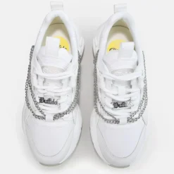 Sale BUFFALO Binary Chain Baskets Basses Veganes Blanc Et Chaineee Argent