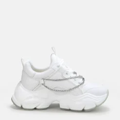 Sale BUFFALO Binary Chain Baskets Basses Veganes Blanc Et Chaineee Argent