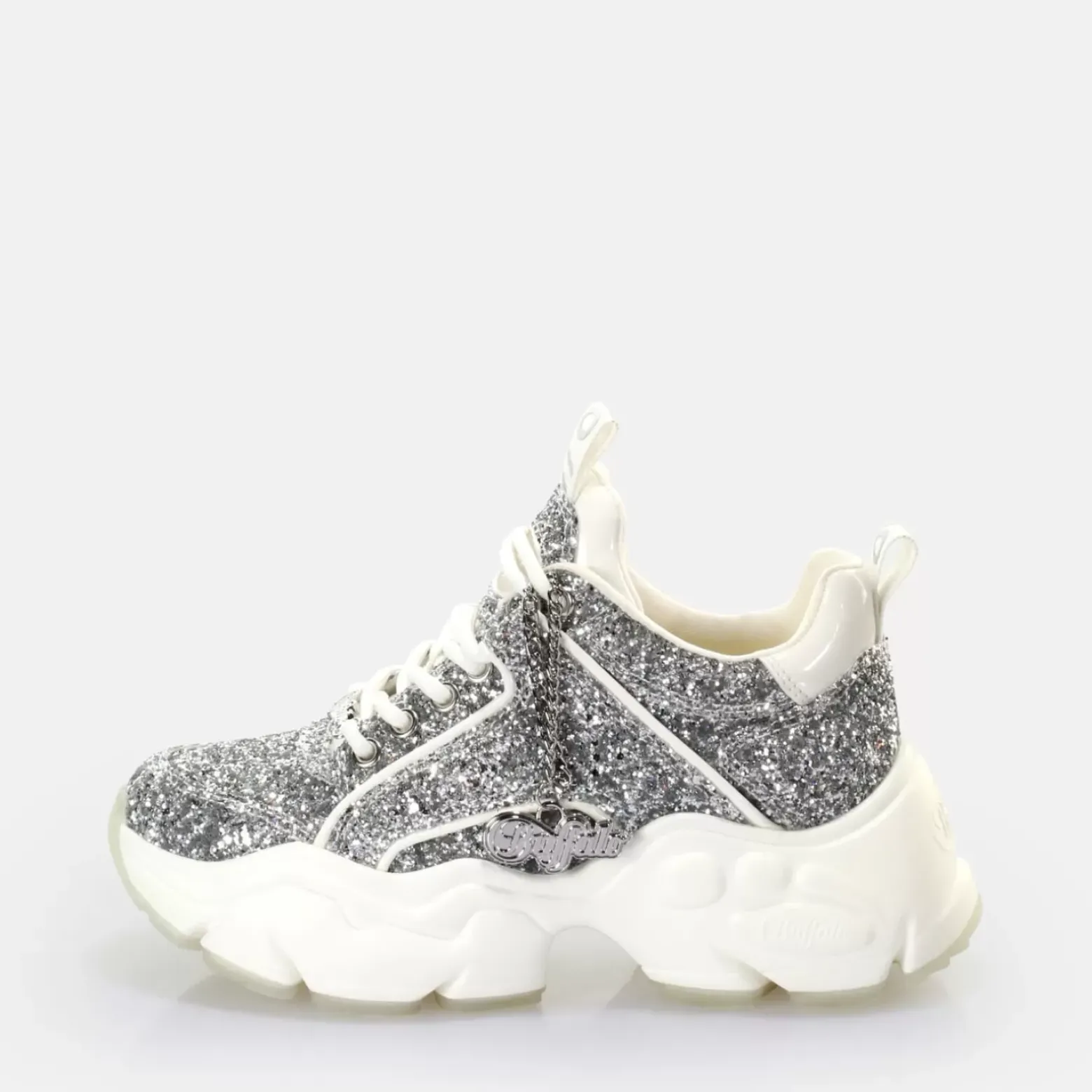 Cheap BUFFALO Binary Glam Sneaker Baskets Basses Vegan Blanc/ Argent