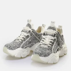 Cheap BUFFALO Binary Glam Sneaker Baskets Basses Vegan Blanc/ Argent