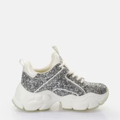 Cheap BUFFALO Binary Glam Sneaker Baskets Basses Vegan Blanc/ Argent