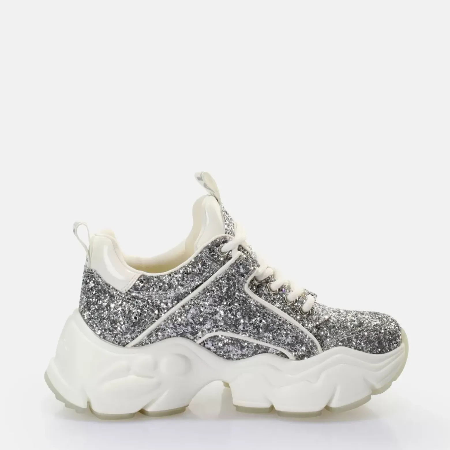 Cheap BUFFALO Binary Glam Sneaker Baskets Basses Vegan Blanc/ Argent