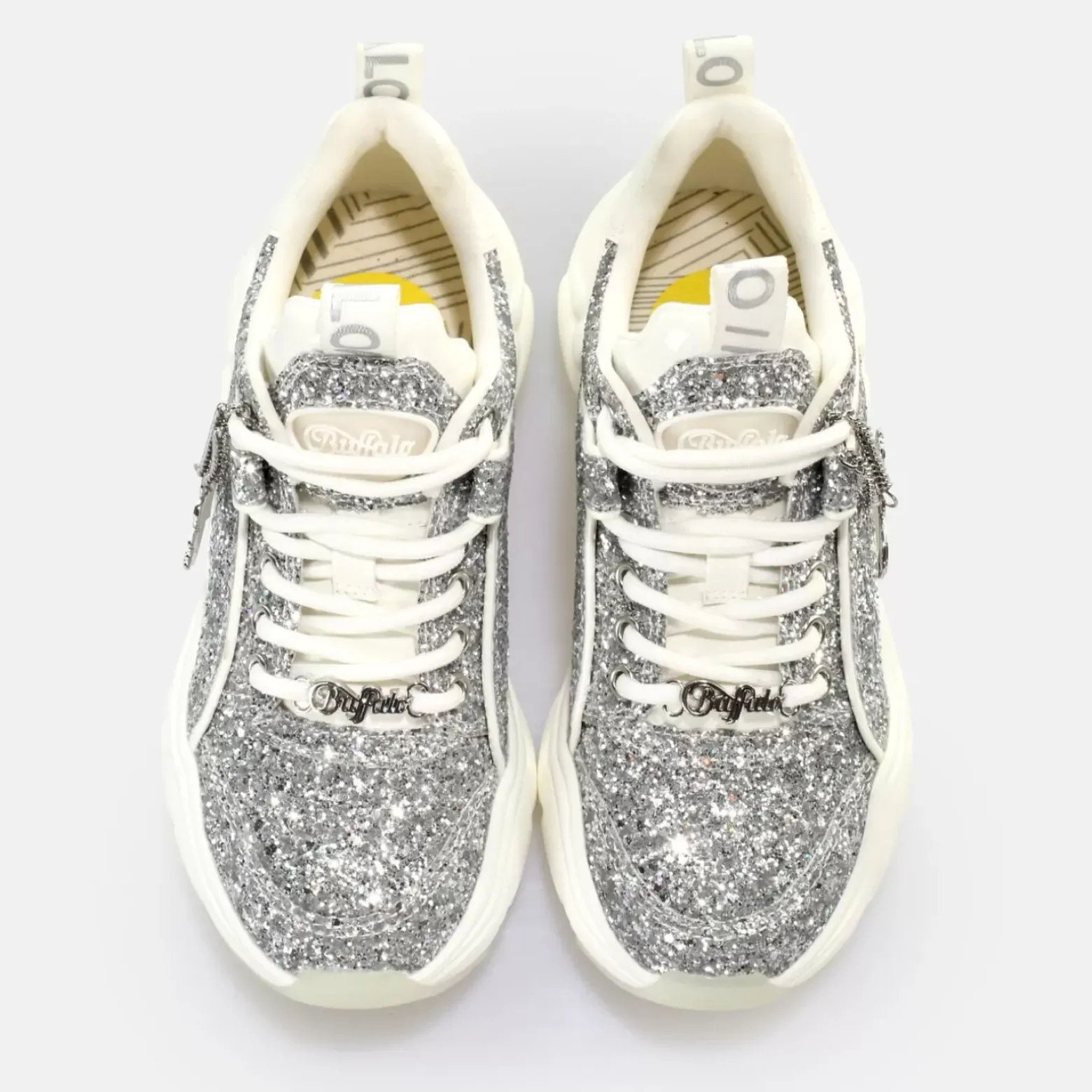 Cheap BUFFALO Binary Glam Sneaker Baskets Basses Vegan Blanc/ Argent