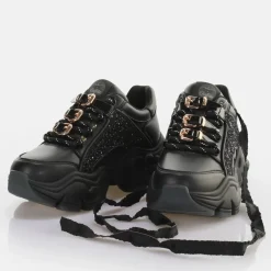 New BUFFALO Binary Glam Sneaker Vegan Glitter/Black Noir