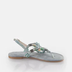 Outlet BUFFALO Capri Vacay Sandales Veganes Argente Jean/Bleu Aqua