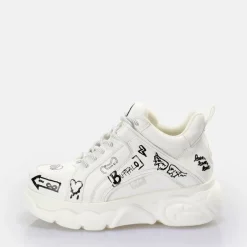 Cheap BUFFALO Cld Corin Baskets Basses Vegan Graffiti Doodle Blanc