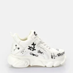 Cheap BUFFALO Cld Corin Baskets Basses Vegan Graffiti Doodle Blanc