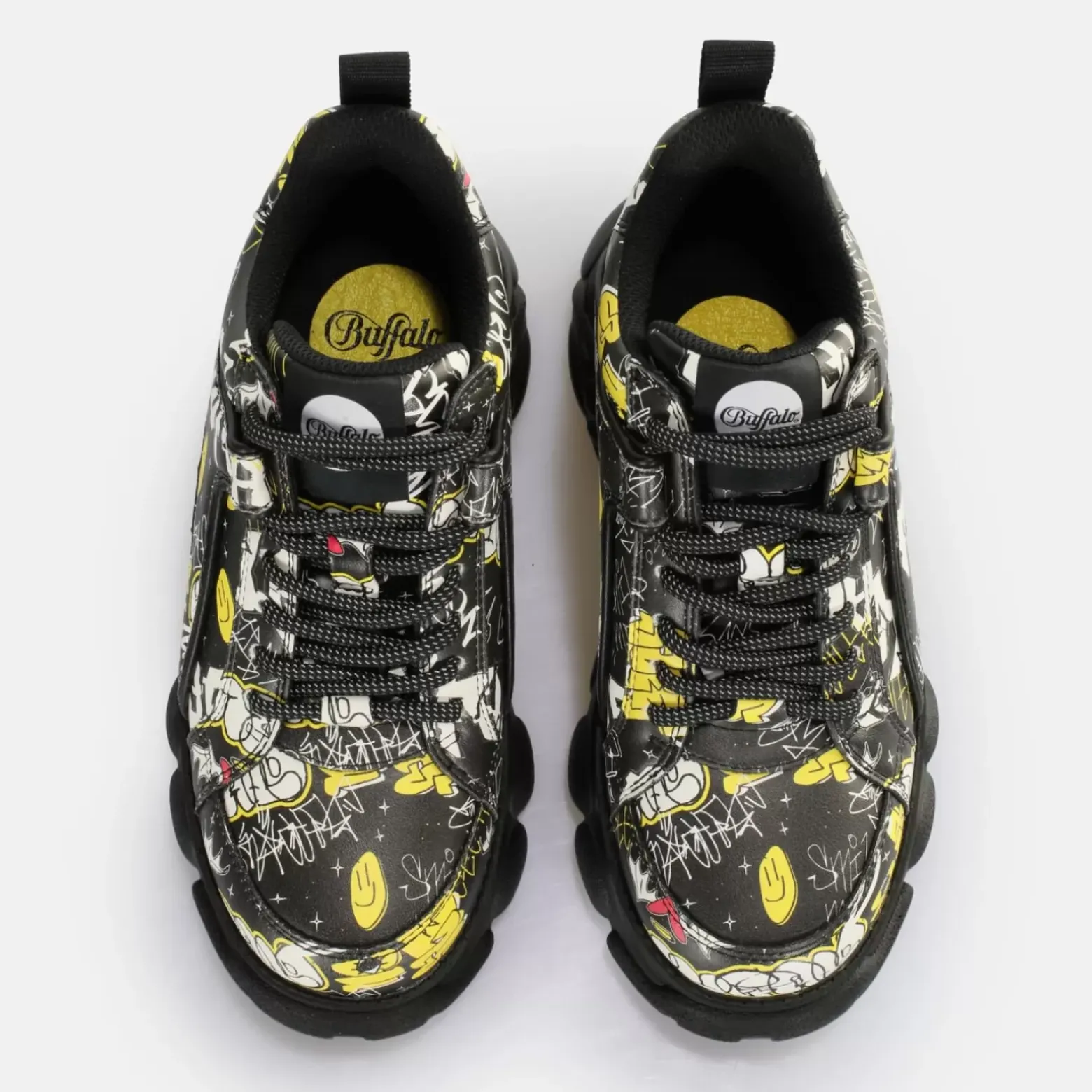 Best Sale BUFFALO Cld Corin Baskets Basses Vegan Graffiti Noir Graffiti Black/White