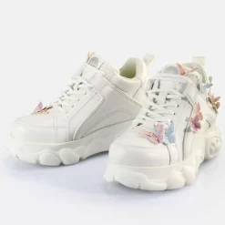 Sale BUFFALO Cld Corin Butterflies Baskets Basses Veganes Blanc Multicolore Rose