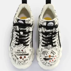 Outlet BUFFALO Cld Corin Graffiti Baskets Basses Veganes Blanc/Noir Noir-Blanc