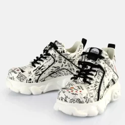 Outlet BUFFALO Cld Corin Graffiti Baskets Basses Veganes Blanc/Noir Noir-Blanc