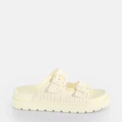 Hot BUFFALO Eve Sol Claquettes De Piscine A Plateforme Veganes Blanc Casse