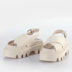 Cheap BUFFALO Flora Cross Sandales A Plateforme Veganes Creme