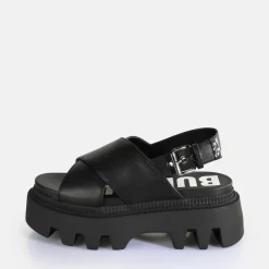 Hot BUFFALO Flora Cross Sandales A Plateforme Veganes Noir