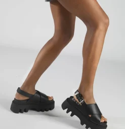 Hot BUFFALO Flora Cross Sandales A Plateforme Veganes Noir