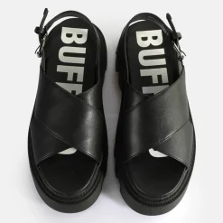Hot BUFFALO Flora Cross Sandales A Plateforme Veganes Noir