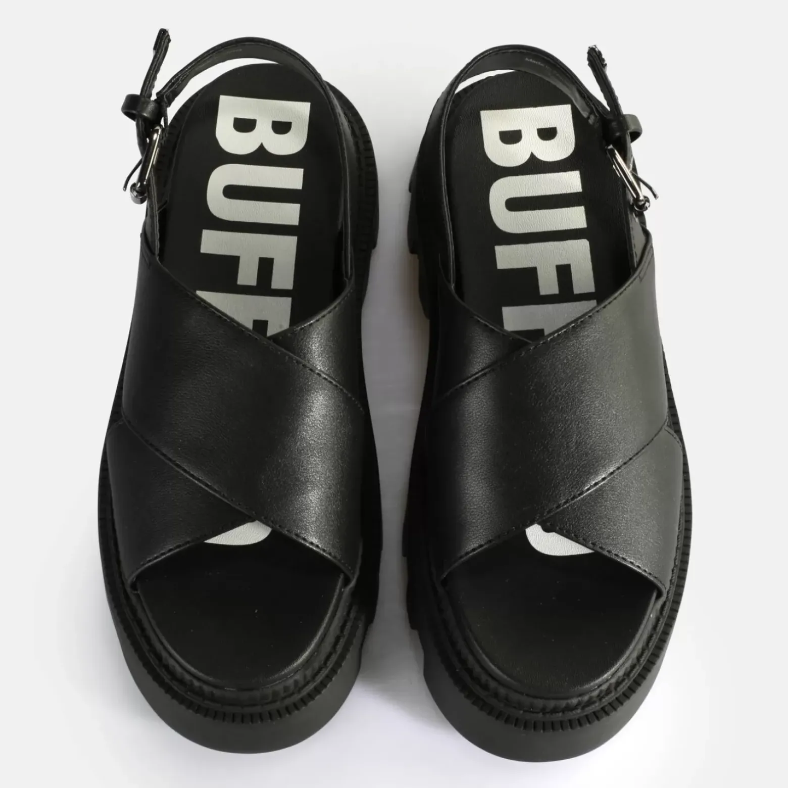 Hot BUFFALO Flora Cross Sandales A Plateforme Veganes Noir