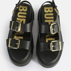 Cheap BUFFALO Flora On Sandales A Plateforme Veganes Noir