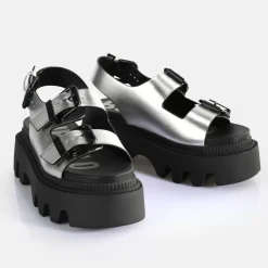 Best BUFFALO Flora On Sandales A Plateforme Veganese Argent