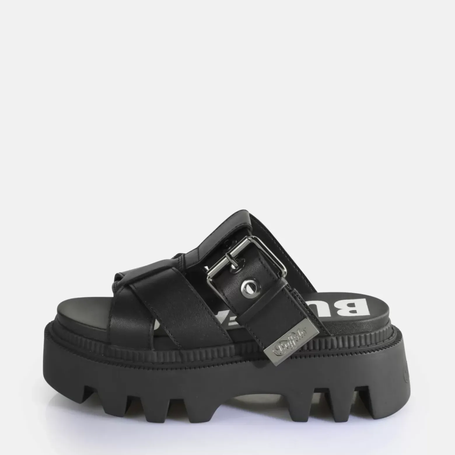 Clearance BUFFALO Flora Slide Sandales A Plateforme Veganes Noir