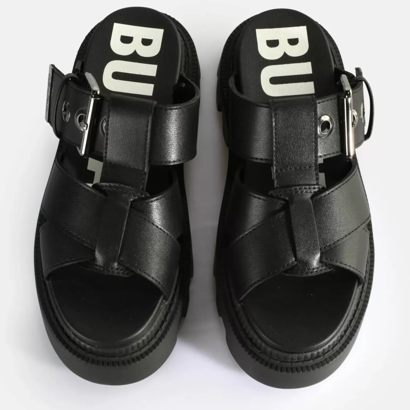 Clearance BUFFALO Flora Slide Sandales A Plateforme Veganes Noir