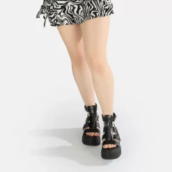 Cheap BUFFALO Gld Zip Sandales A Plateforme Veganes Noir