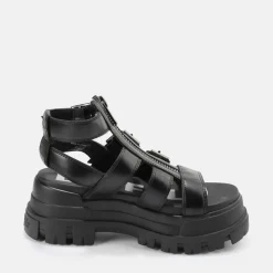 Cheap BUFFALO Gld Zip Sandales A Plateforme Veganes Noir