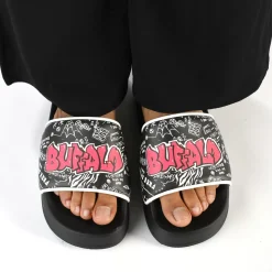 Online BUFFALO Lake Graffiti Claquettes De Piscine A Plateforme Veganes Noir