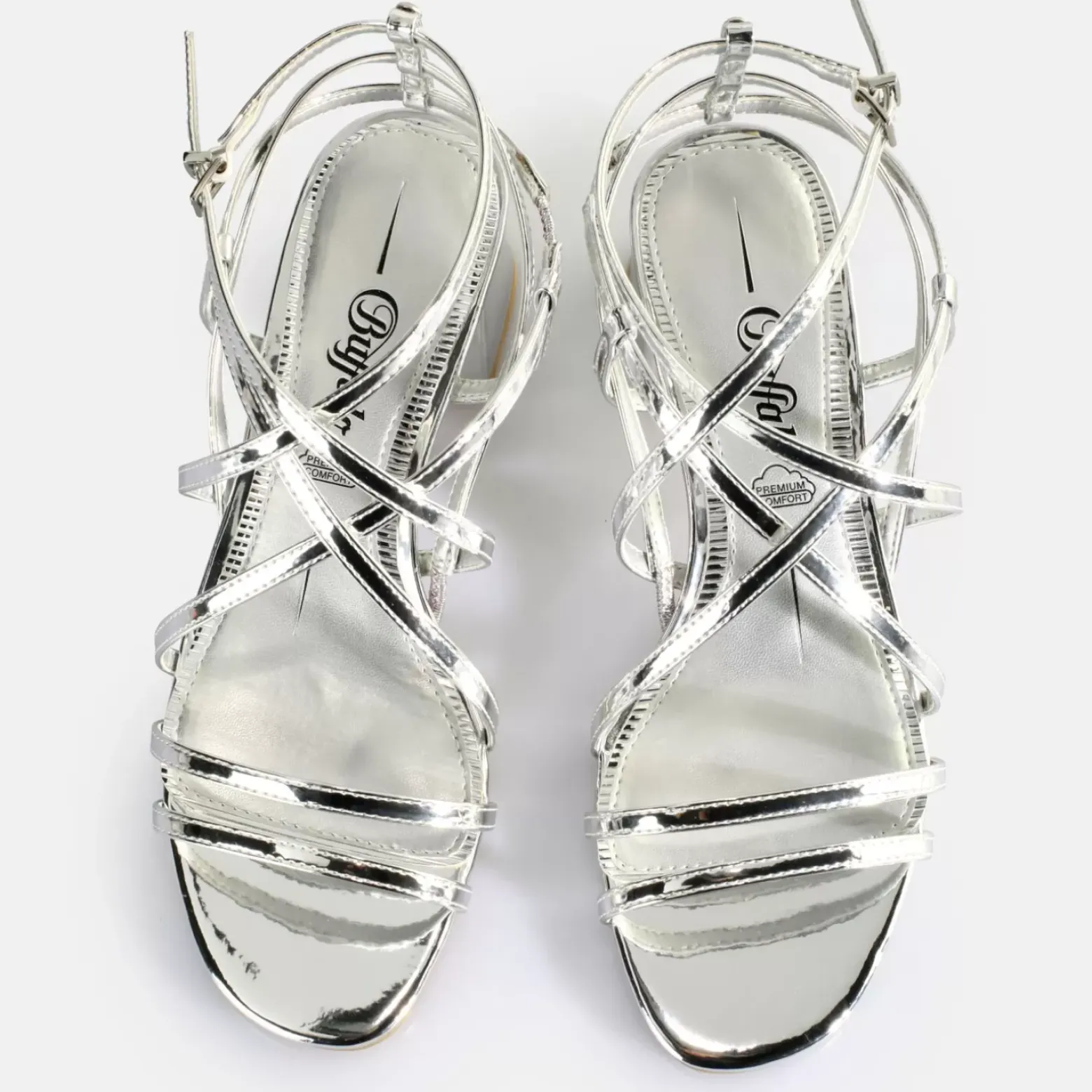 Shop BUFFALO Lilly Cage Sandales A Talon Veganese Argent