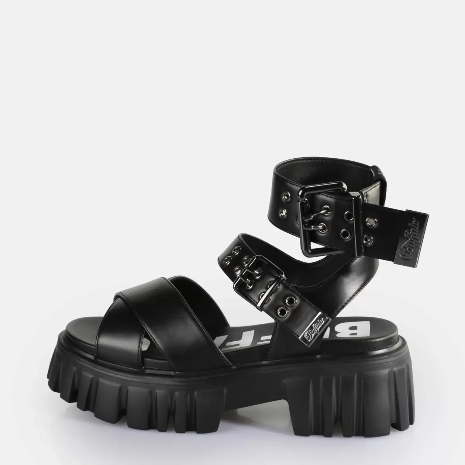 Hot BUFFALO Lion Choker Sandales A Plateforme Veganes Noir