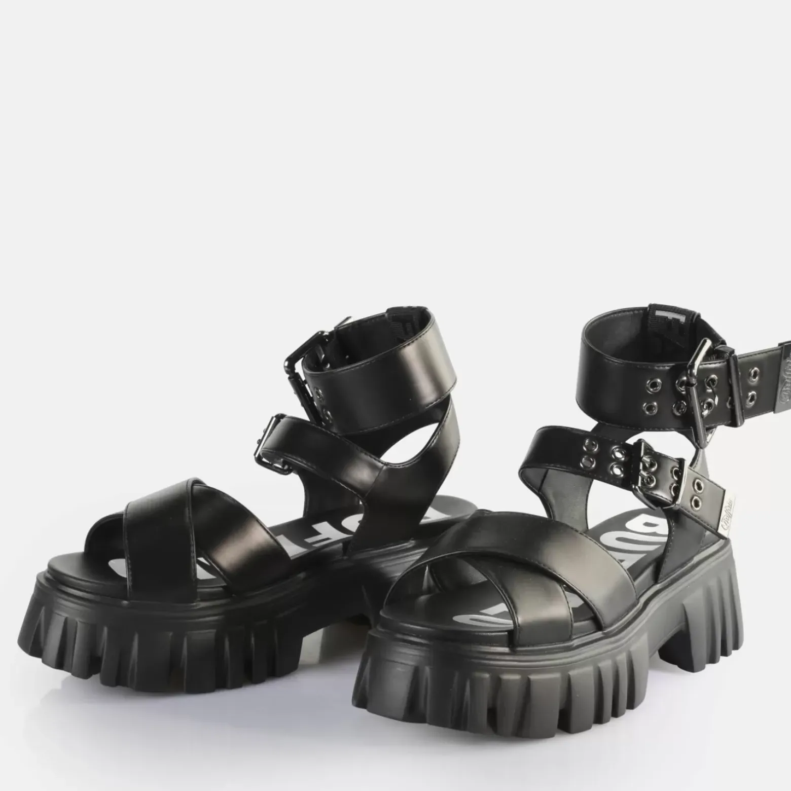 Hot BUFFALO Lion Choker Sandales A Plateforme Veganes Noir