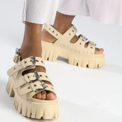 Cheap BUFFALO Lion Hard Sandales A Plateforme Veganes Creme