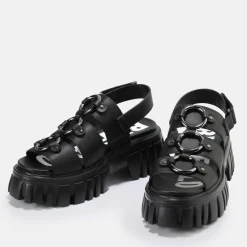 Sale BUFFALO Lion Pierce Sandales A Plateforme Veganes Noir