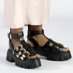 Discount BUFFALO Lion Teeth Sandales A Plateforme Veganes Noir